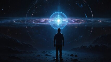 A breathtaking navigator shines brightly through the depths of a vibrant interstellar wormhole