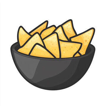 recommend clip art: An icon of a bowl filled with yellow triangular tortilla chips in a simple line art style. 