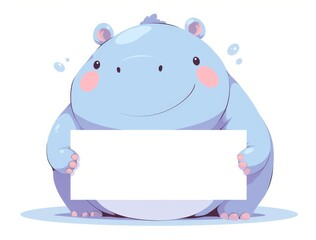 Naklejka premium Cute blue hippo holding white paper