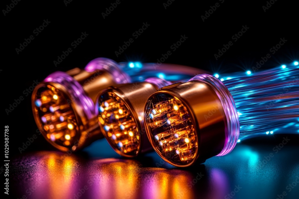 Poster simple illustration of a fiber optic cable, with glowing strands representing high-speed internet an