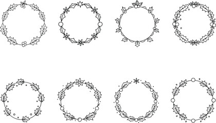 Obraz premium Eight Christmas Wreath Frames Black Outline