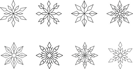 Six Unique Black Line Snowflake Designs