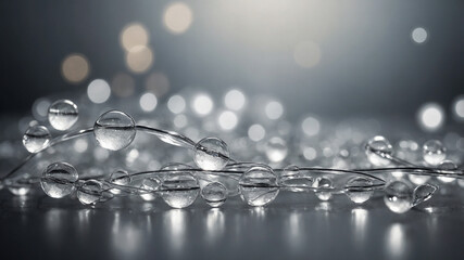 Glistening droplets on sleek wires, abstract elegance and illumination enchant the visual senses.