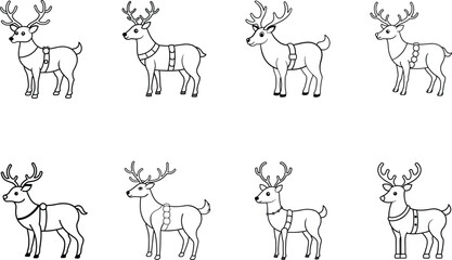 Black and White Reindeer Illustration Set