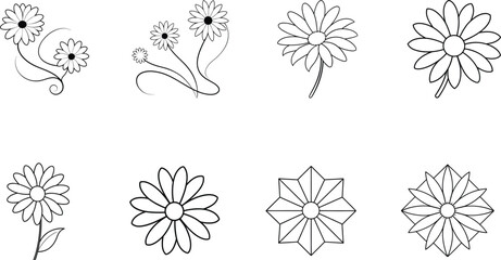 Simple Black and White Flower Outline Drawings