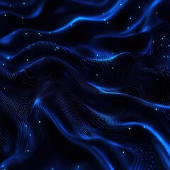 Fototapeta premium Abstract blue wave pattern with glowing stars on a dark background.