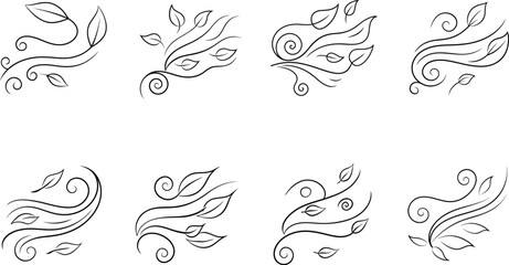 Fototapeta premium Six Black And White Floral Designs With Leaves
