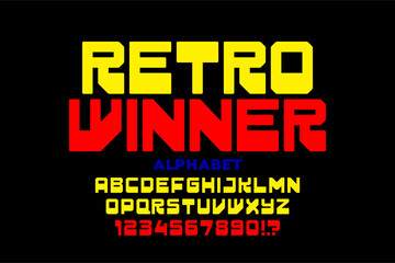 Fototapeta premium Retro Arcade Game Font: 80s Style Alphabet Letters and Numbers Vector Illustration