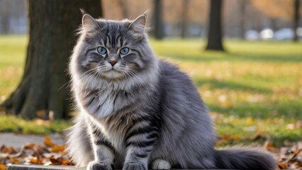 Obraz premium Blue siberian cat in the park