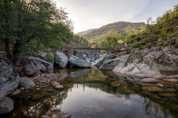 View of Los Pilones in the Garganta de Los Infiernos in the Garganta de Los Infiernos Nature Reserve in Cáceres, Spain