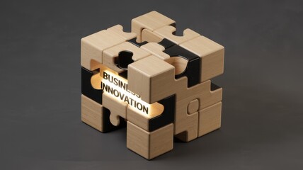 A three-dimensional puzzle symbolizes the concept of business innovation, with interconnected pieces highlighting collaboration and creativity.