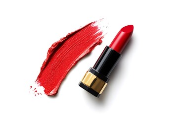 Red Lipstick and Swatch Isolated on White Background