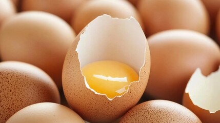 Cracked Brown Egg with Yolk Close Up