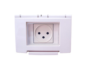 electrical socket with protective transparent cover for wet rooms