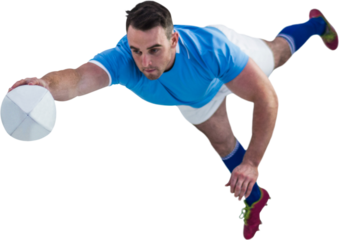 Rugby player scoring a try