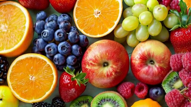 A vibrant assortment of fresh fruits arranged artistically for a healthy display.
