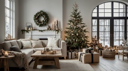 living room with christmas tree