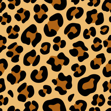 Leopard skin seamless pattern. Hand drawn animalistic vector illustration