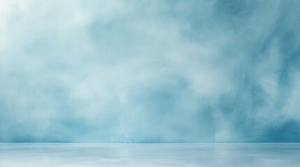 Fototapeta premium Serene blue wall interior, minimalist design with white chair and floor - a study in modern elegance