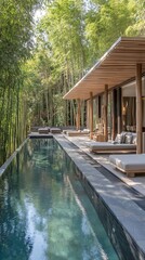 Pool villa surrounded by dense bamboo forest, creating a tranquil and secluded atmosphere