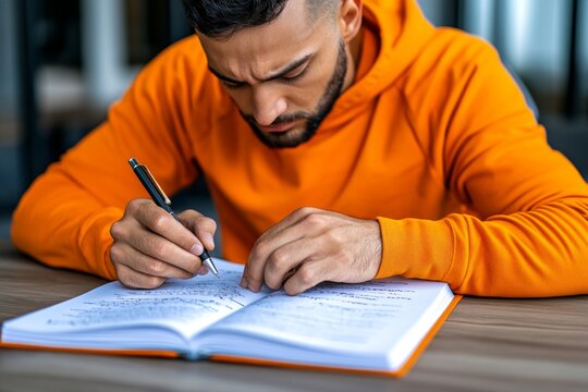 A writer at a desk, deep in thought, with the act of writing symbolizing the externalization of personal experience, a theme central to phenomenology