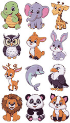 Obraz premium Adorable Cartoon Animal Collection - 12 Cute Characters