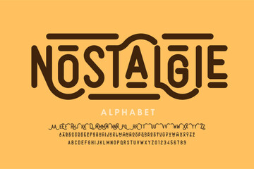 Nostalgie style font design, vintage alphabet letters and numbers vector illustration