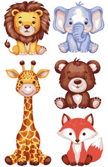 Obraz premium Charming Cartoon Animal Set - Cute Characters