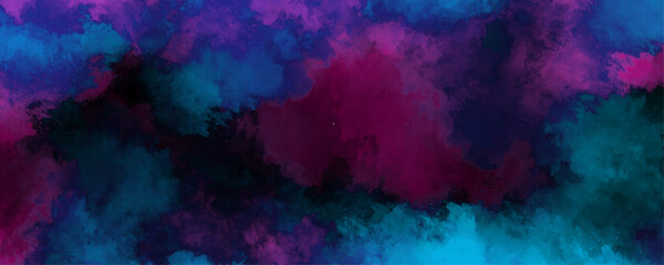 Abstract dark watercolor aquarelle paper textured ink effect grungy wet pastel watercolor beautiful colorful fantasy light blue, purple and pink shades watercolor abstract design background.  © Faiyaz