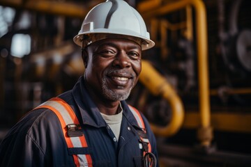 Portrait of a African American male worker on oil platform