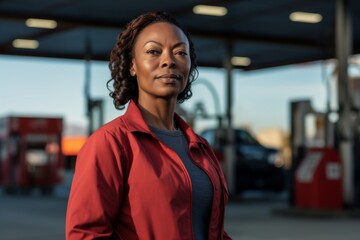 Portrait of a middle aged African American female worker at gas station