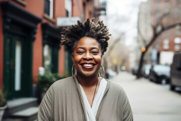 Obraz premium Portrait of a middle aged body positive African American woman