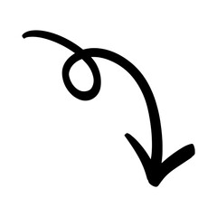 手書きのくるくる矢印 下向き 下降