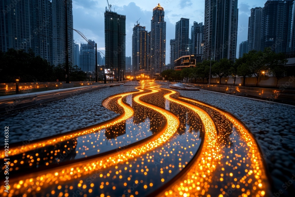 Poster fiber optic cables running under a city, with glowing strands of light symbolizing the flow of data 