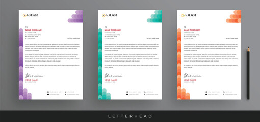 Modern Creative and Clean Corporate Business Letterhead Design, Minimalist Letterhead Template, Three Color Variation Creative Letterhead Template Design