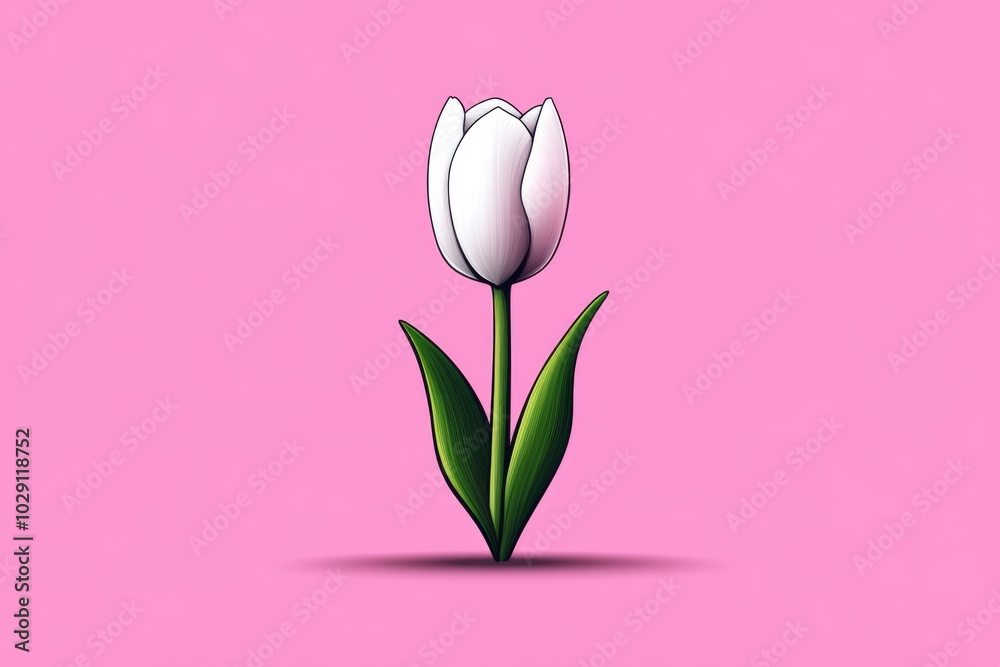 Poster minimalist illustration of a single tulip, with clean lines and soft pastel colors, representing the