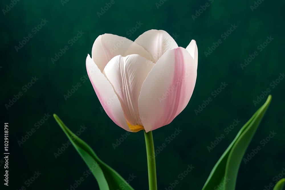 Poster minimalist illustration of a single tulip, with clean lines and soft pastel colors, representing the