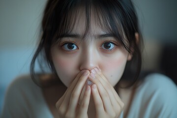 Shocked Young Woman Covering Nose from Bad Breath