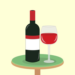 Wine Bottle and Glass Illustration