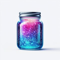 Colorful galaxy in a jar, sparkles against white isolated background.