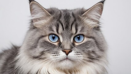 Obraz premium Portrait of Blue siberian cat on grey background