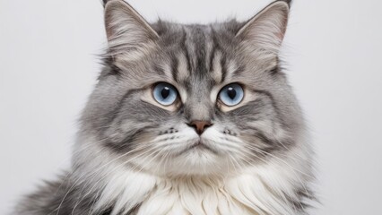 Portrait of Blue siberian cat on grey background