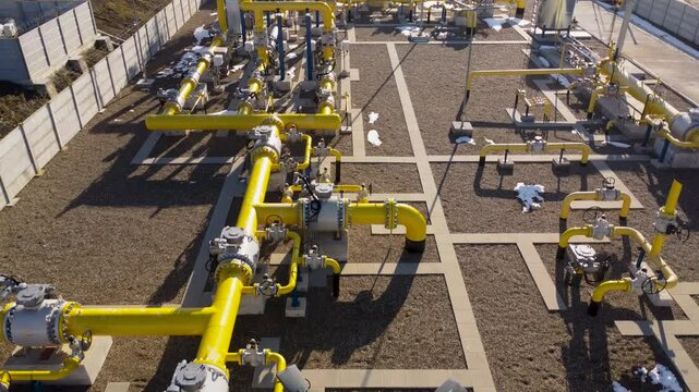 Yellow gas pipes for transportation of natural gas on station