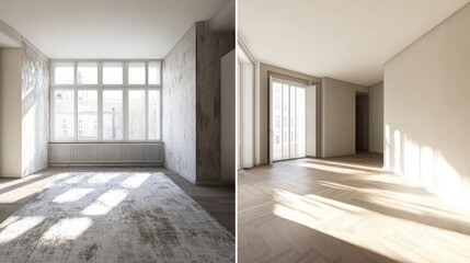 Obraz premium empty room in apartment before and after renovation