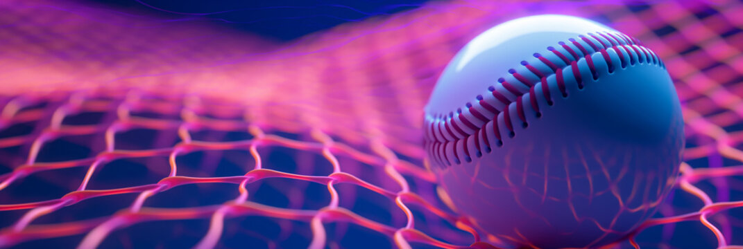 Baseball on Futuristic Netting with Neon Lighting  Sports and Technology Concept