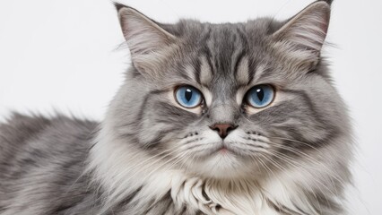Portrait of Blue siberian cat on grey background