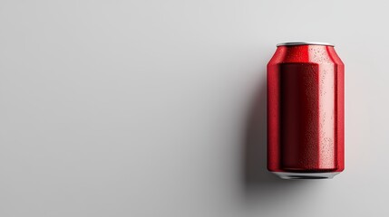 Fototapeta premium Minimalist top-view 3D mockup of a red soda can, smooth white background, product advertising concept with high contrast