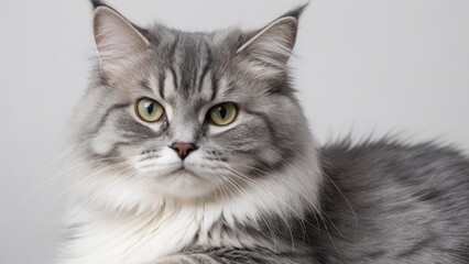 Obraz premium Portrait of Blue siberian cat on grey background