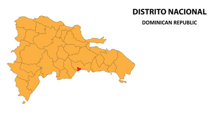 Fototapeta premium Distrito Nacional Map is highlighted on the Dominican Republic map with detailed state and region outlines.