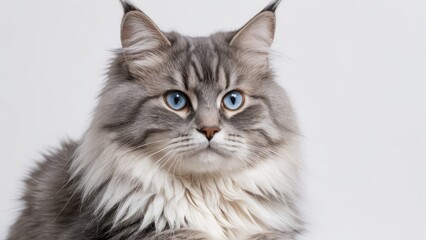Fototapeta premium Portrait of Blue siberian cat on grey background